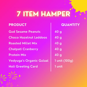 Wholesome Treats Holi Gift Hamper | Roasted Healthy Snacks, Thandai Mix, Hazelnut Laddoo, Herbal Gulal & Holi Greeting Card