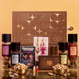 Bhaiya Bhabhi Dry Fruits Rakhi Gift Hamper | Premium Raksha Bandhan Gift Box with Roasted Cashews, Almonds, Pistachios & Raisins