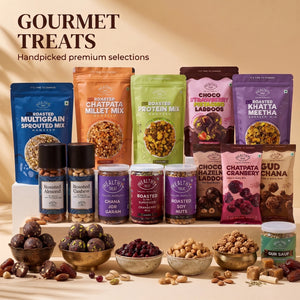 Festive Luxe Luxury Rakhi Hamper for Brother, 22 Items | Rakhi Pair, Roli Chawal, Dry Fruits, Cashews, Almonds, Seed Mix, Laddoos, Gud Chana, Chana Jor, Soy Nuts, Raksha Bandhan