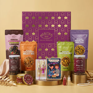 Pavitra Rishta Bhaiya Bhabhi Rakhi Gift Hamper | Premium Raksha Bandhan Gift Box with Roasted Almonds, Cashews, & Healthy Snacks, Designer Bhaiya Bhabhi Rakhi Pair, Roli Chawal