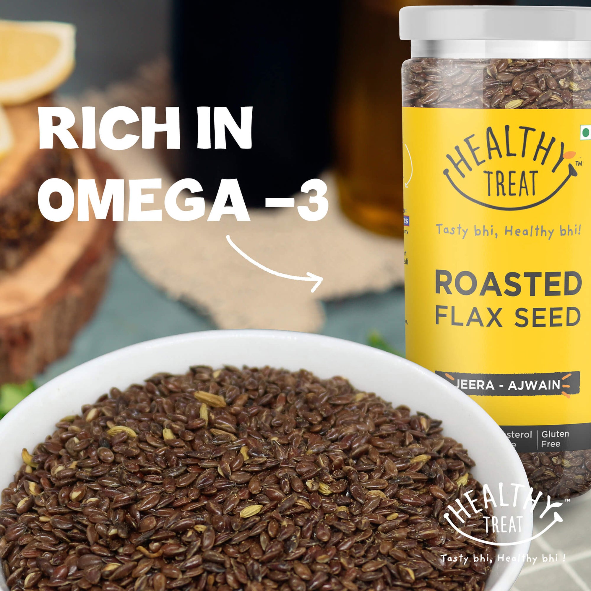 Crunchy Roasted Flax Seeds Jeera Ajwain, from Healthy Treat, for a delicious, nutritious snack, RICH IN OMEGA-3 