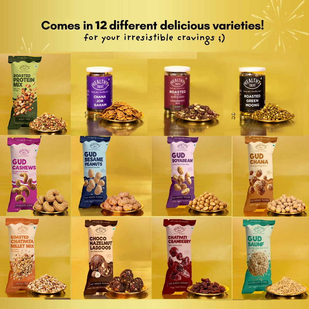 Bada Dhamaka Holi Gift Hamper | Roasted Healthy Snacks, Hazelnut Laddoo, Thandai Mix, Herbal Gulal & Holi Greeting Card