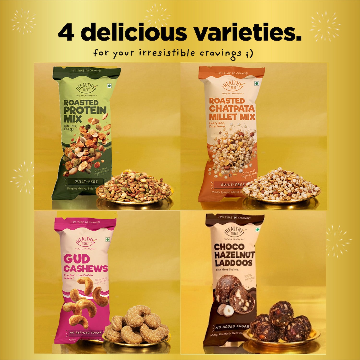 Festive Joy Holi Gift Hamper | Roasted Healthy Snacks, Hazelnut Laddoo, Herbal Gulal & Holi Greeting Card