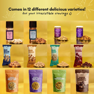Festive Luxe Holi Gift Hamper | Roasted Dry Fruits, Healthy Snacks, Hazelnut Laddoo, Thandai Mix, Herbal Gulal & Holi Greeting Card