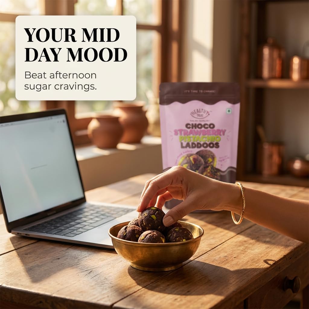 Choco Strawberry Pistachio Laddoos | Sugar-Free Energy Balls | High Protein Dry Fruit Laddu 150g
