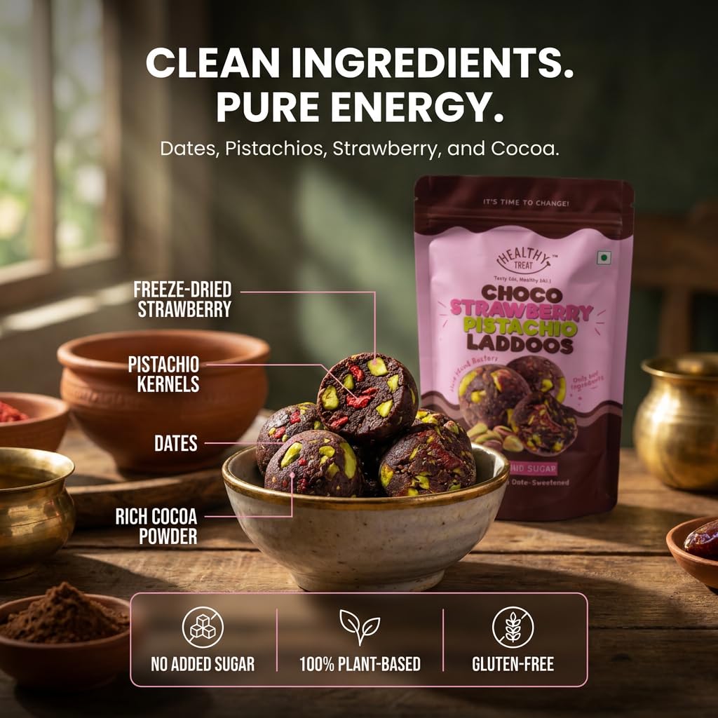 Choco Strawberry Pistachio Laddoos | Sugar-Free Energy Balls | High Protein Dry Fruit Laddu 150g