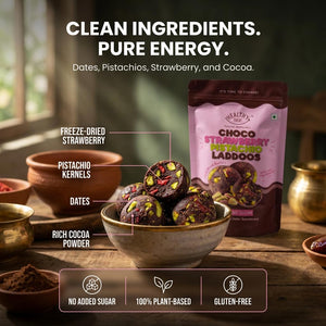 Choco Strawberry Pistachio Laddoos | Sugar-Free Energy Balls | High Protein Dry Fruit Laddu 150g