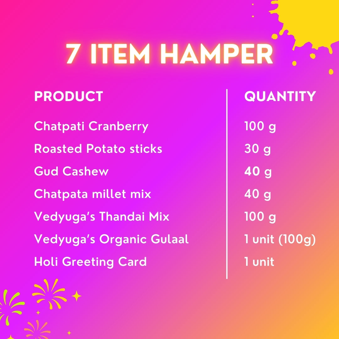 Holi Glow Gift Hamper | Roasted Healthy Snacks, Thandai Mix, Herbal Gulal & Holi Greeting Card