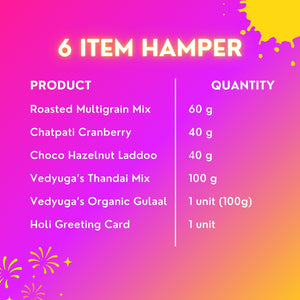 Healthy Treat Eternal Holi Gift Hamper | Roasted Healthy Snacks, Thandai Mix, Hazelnut Laddoo, Herbal Gulal & Holi Greeting Card