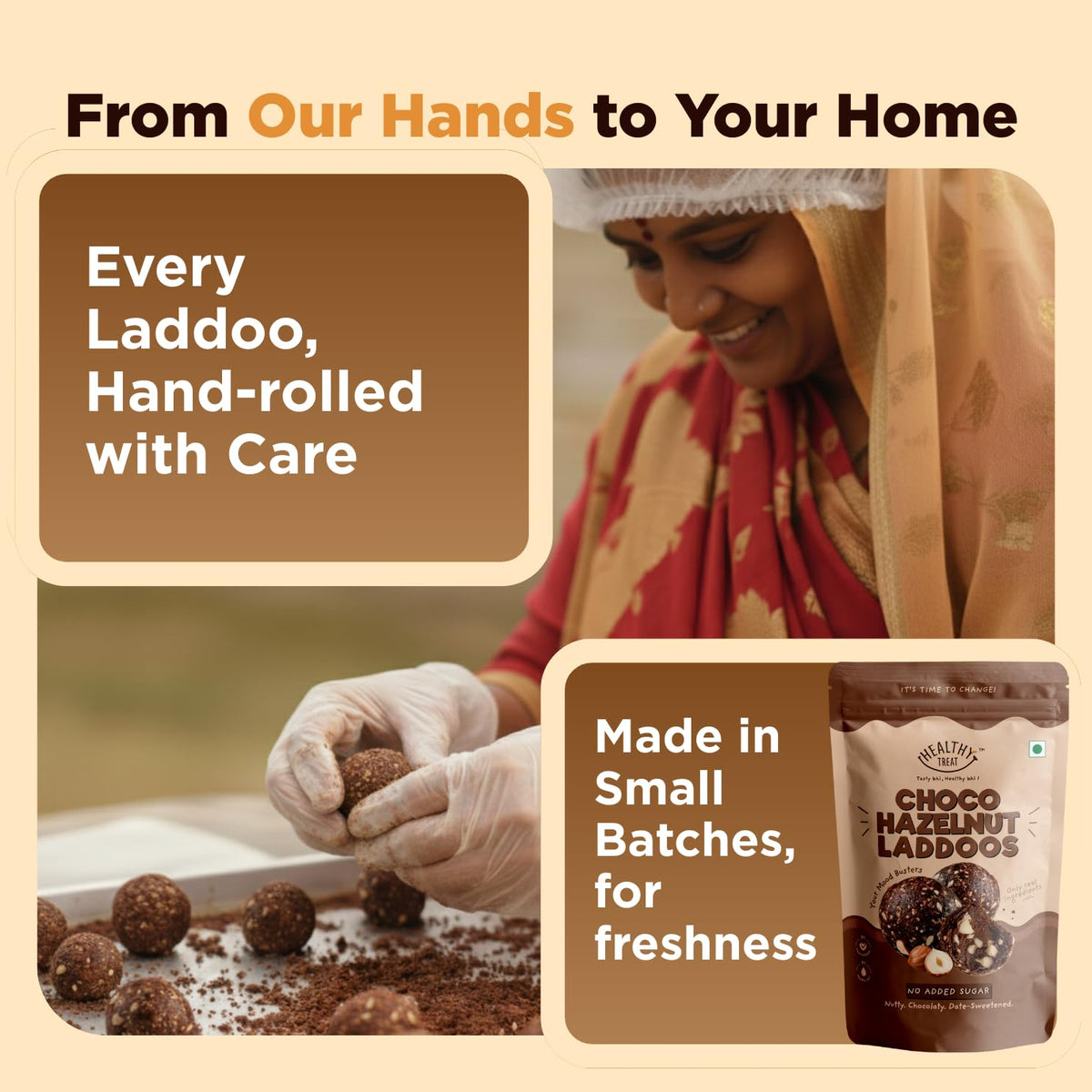 Premium Hazelnut Chocolate Laddoos | Sugar-Free Energy Balls | High Protein Dry Fruit Laddu | Natural & Gluten-Free | No Added Sugar | Pack of 15