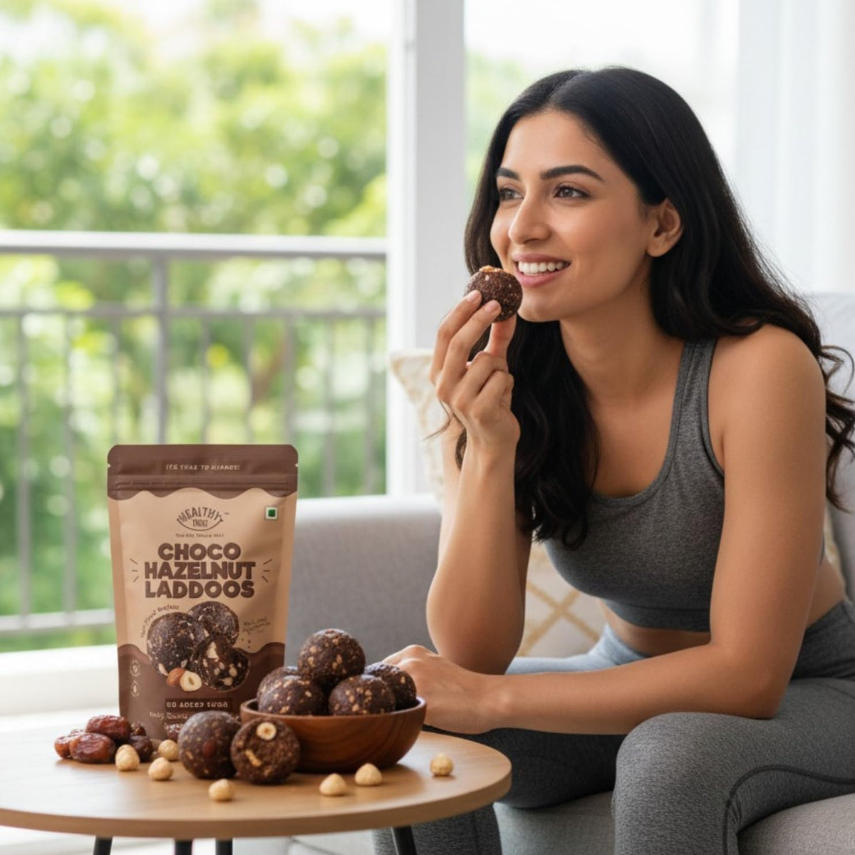 Premium Hazelnut Chocolate Laddoos | Sugar-Free Energy Balls | High Protein Dry Fruit Laddu | Natural & Gluten-Free | No Added Sugar | Pack of 15