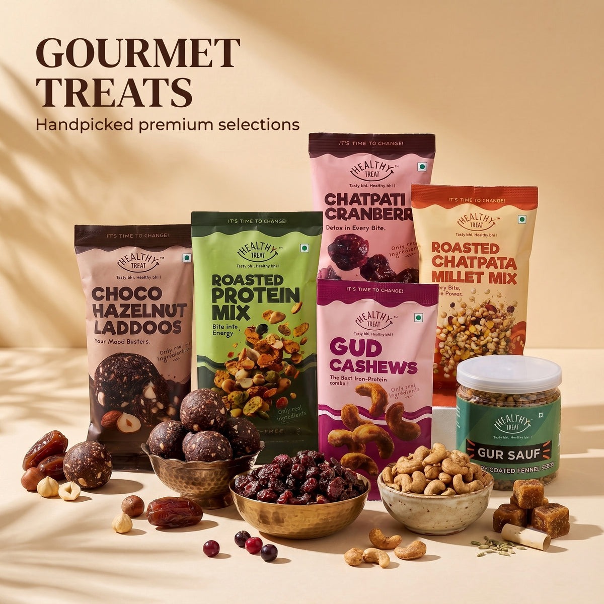 Anmol Rakhi Gift Hamper for Brother with Snacks, 14 Items | 2 Handcrafted Rakhis, Roli Chawal, Greeting Card, Protein Mix, Gud Cashew, Choco Laddoo, Millet Mix, Raksha Bandhan Combo