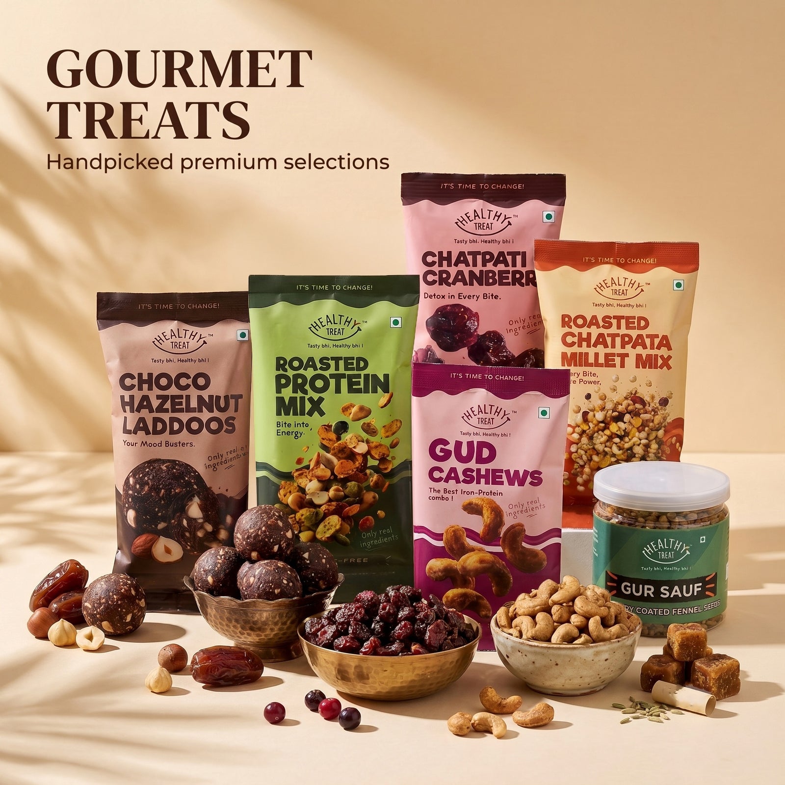 Anmol Rakhi Gift Hamper for Brother with Snacks, 14 Items | 2 Handcrafted Rakhis, Roli Chawal, Greeting Card, Protein Mix, Gud Cashew, Choco Laddoo, Millet Mix, Raksha Bandhan Combo