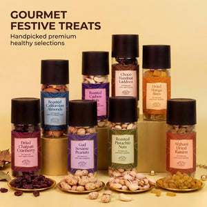 Anmol Tyohar Rakhi Gift Hamper | Premium Raksha Bandhan Gift Box with Roasted Cashews, Almonds, Pistachios, Raisins, Dried Mango, Chatpati Cranberry, Gud Sesame Peanut, Chocolate Hazelnut Laddoo, Handmade Rakhi Pair, Roli Chawal & Greeting Card