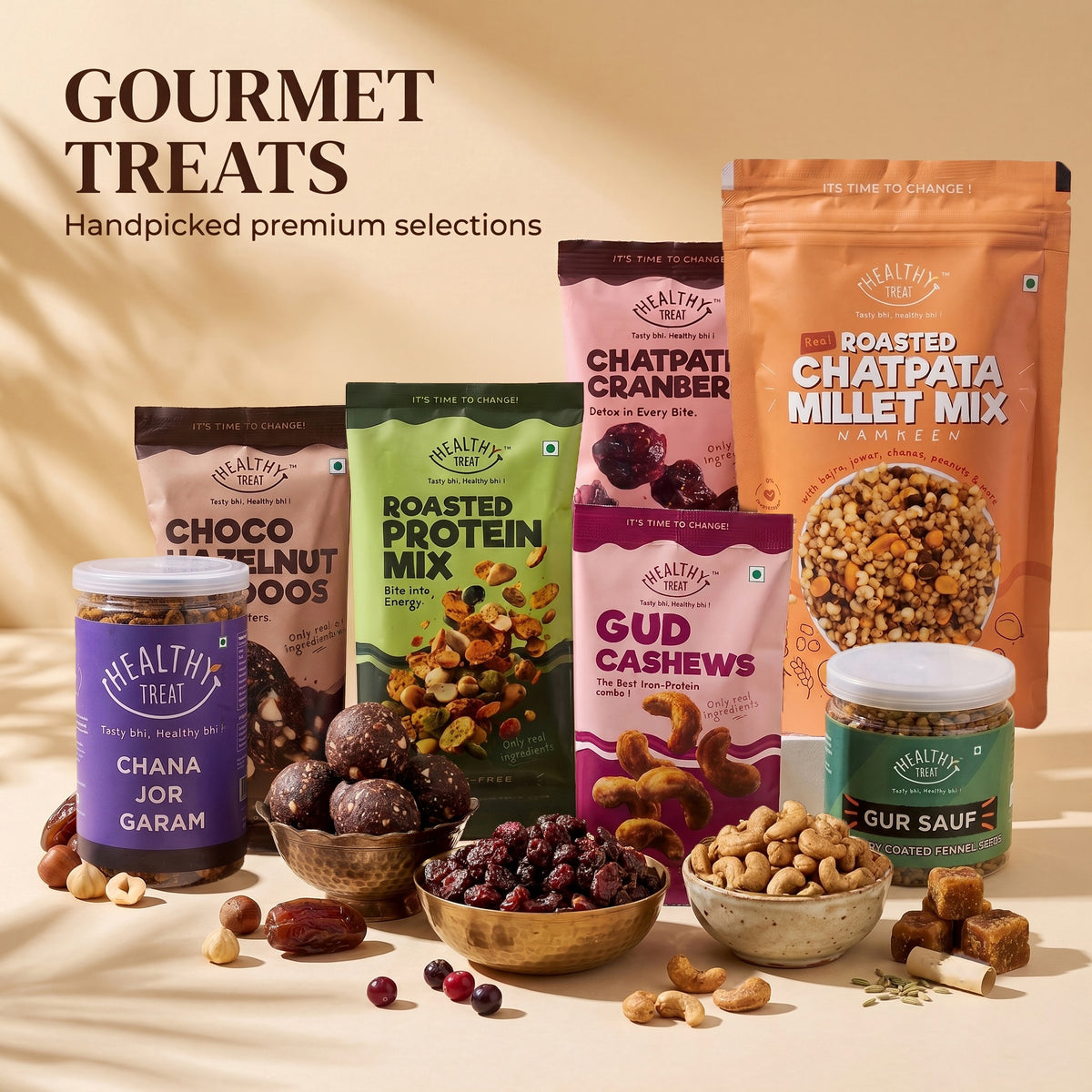 Bachpan Ki Yaadein Premium Rakhi Hamper for Brother, 16 Items | Rakhi Pair, Roli Chawal, Dry Fruits, Gud Cashew, Chana Jor, Choco Laddoo, Gud Saunf, Cranberry,