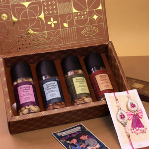 Bhaiya Bhabhi Dry Fruits Rakhi Gift Hamper | Premium Raksha Bandhan Gift Box with Roasted Cashews, Almonds, Pistachios & Raisins
