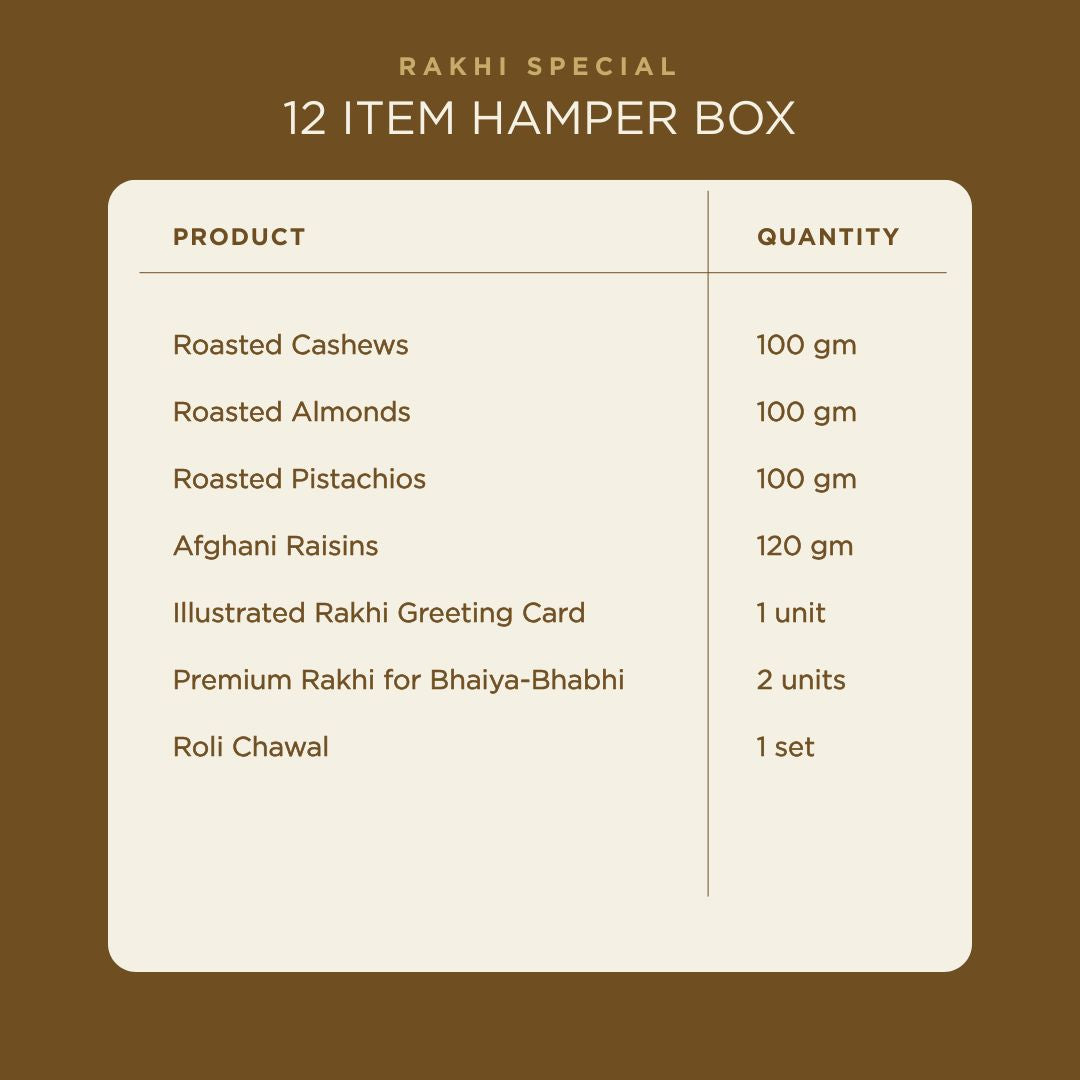 Bhaiya Bhabhi Dry Fruits Rakhi Gift Hamper | Premium Raksha Bandhan Gift Box with Roasted Cashews, Almonds, Pistachios & Raisins