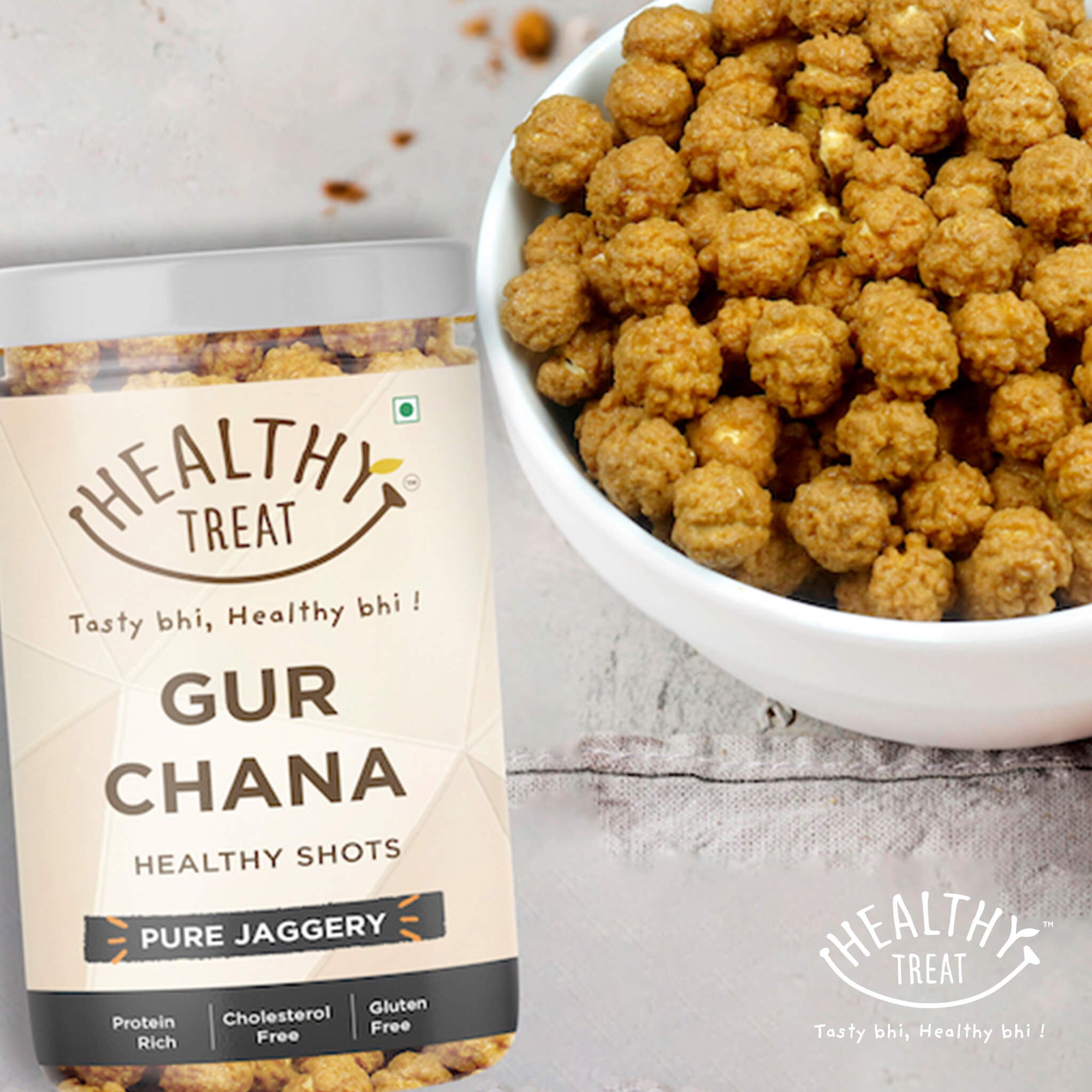 Healthy Treat Gur Chana or Roasted chickpeas with natural pure jaggery, these are healthy diabetic friendly immunity jaggery shots which are protein rich and full of nutrients.