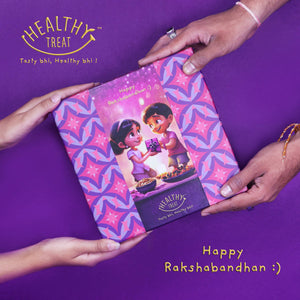 Nutty Sibling Love Rakhi Gift Box | Pack of 4 snacks, 1 Pair Rakhi, 1 Roli chawal, 4 Stickers
