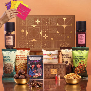 Pyara Rishta Rakhi with Chocolate for Brother, 14 Items | Rakhi Pair, Roli Chawal, Chocolate Laddoo, Cranberry, Gud Chana, Gud Saunf, Protein Mix, Stickers,