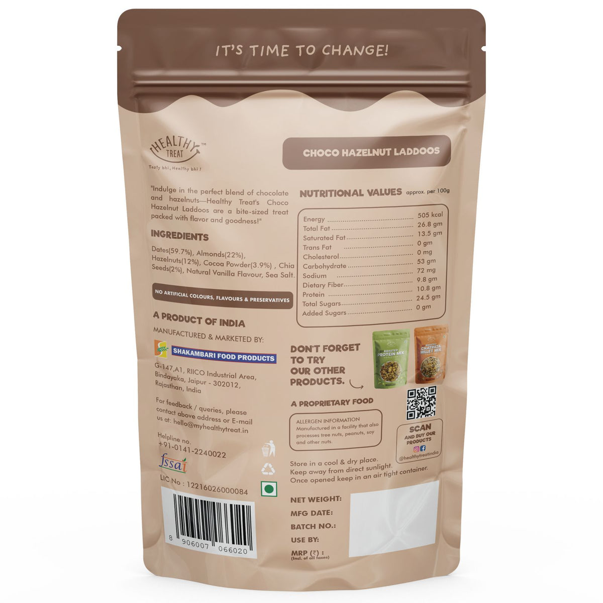 Premium Hazelnut Chocolate Laddoos | Sugar-Free Energy Balls | High Protein Dry Fruit Laddu | Natural & Gluten-Free | No Added Sugar | Pack of 15