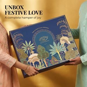 Festive Luxe Luxury Rakhi Hamper for Brother, 22 Items | Rakhi Pair, Roli Chawal, Dry Fruits, Cashews, Almonds, Seed Mix, Laddoos, Gud Chana, Chana Jor, Soy Nuts, Raksha Bandhan
