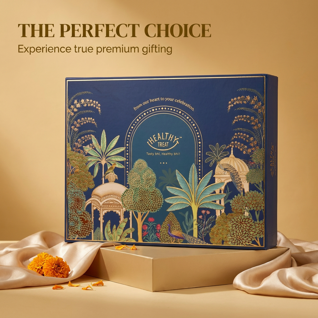 Festive Luxe Luxury Rakhi Hamper for Brother, 22 Items | Rakhi Pair, Roli Chawal, Dry Fruits, Cashews, Almonds, Seed Mix, Laddoos, Gud Chana, Chana Jor, Soy Nuts, Raksha Bandhan