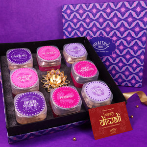 Gala Premium Dry Fruit Diwali Gift Box - Pack of 8 snacks, 1 Brass Diya