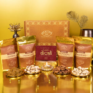 Heavenly Nut Mix Dryfruit Diwali Gift Hamper - Pack of 4 Dryfruits, 1 Card