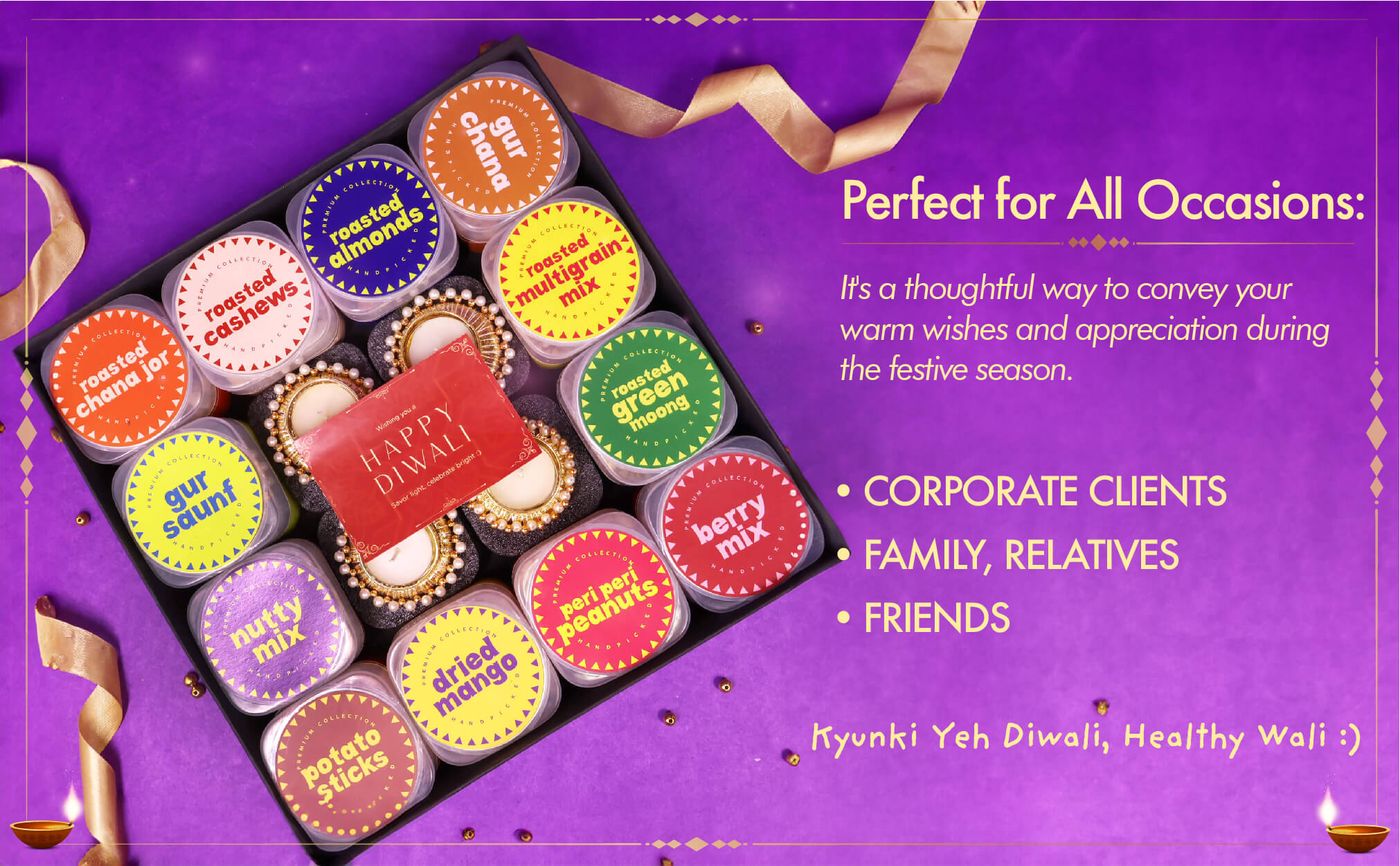 Super Snacker Super Snacker Premium Diwali Hamper - Roasted Snacks and Diyas ...