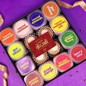 Super Snacker Premium Diwali Gift Box Hamper - Pack of 12 snacks, 4 diyas