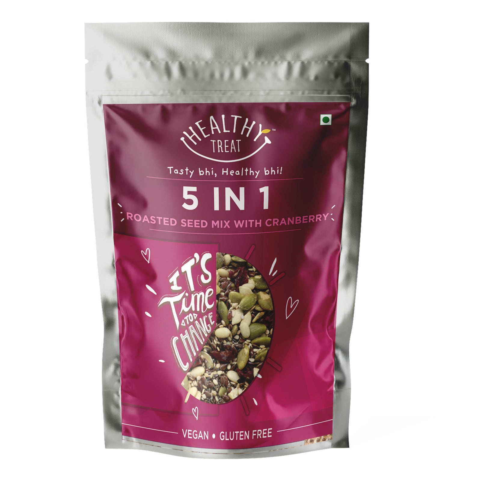 Healthy Treat Roasted 5 in 1 Superseed mix or mixed seeds classic with cranberries is protein rich and rich in antioxidants. It's a blend of roasted watermelon seeds, flax seeds, sesame seeds, chia seeds and pumpkin seeds and dried cranberries mix